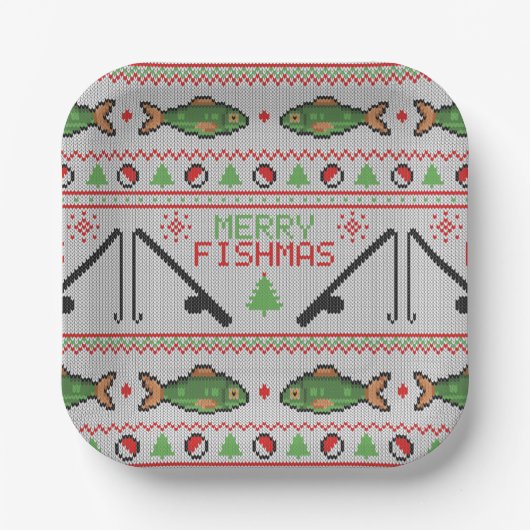 Fish Ugly Christmas Sweater Pappteller (Vorderseite)