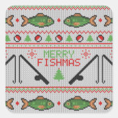 Fish Ugly Christmas Sweater Quadratischer Aufkleber (Vorderseite)
