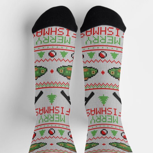 Fish Ugly Christmas Sweater Socken (Oben)