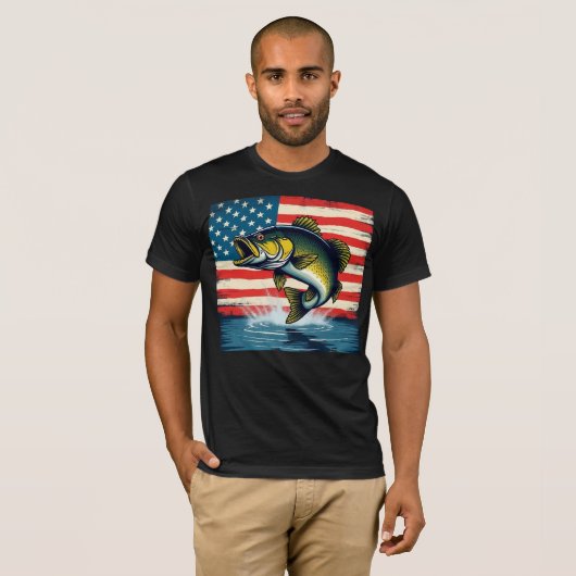 Fish USA Flag Große Mouth Bass Geschenktshirt T-Shirt (Vorne ganz)