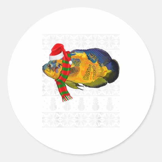 Fish Xmas Weihnachtsmannmütze Oscars Ugly Christm Runder Aufkleber (Vorderseite)