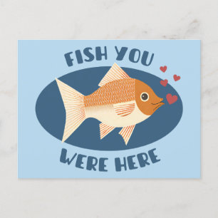 Fish you were here - romantischer Fisch Postkarte