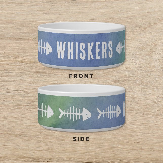 Fishbone Blue Watercolor Dog Cat Pet Napf (Von Creator hochgeladen)