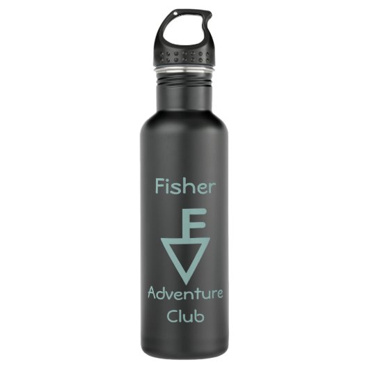Fisher-Abenteuer-Verein - helles aquamarines Logo Edelstahlflasche (Vorderseite)