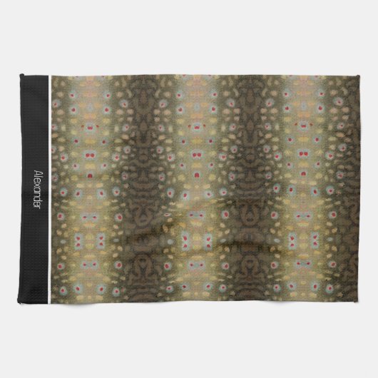 Fisherman Brook Trout Fisch Olive Schwarz-weiß Rus Geschirrtuch (Horizontal)