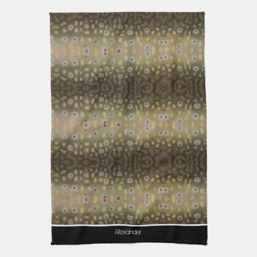 Fisherman Brook Trout Fisch Olive Schwarz-weiß Rus Geschirrtuch (Vertikal)