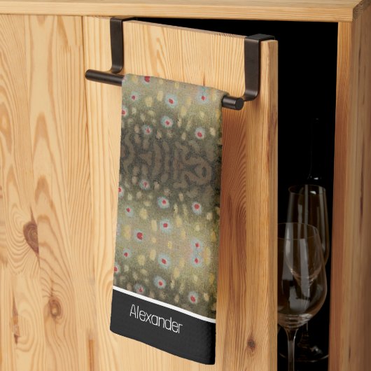 Fisherman Brook Trout Fisch Olive Schwarz-weiß Rus Geschirrtuch (Drittel gefaltet)