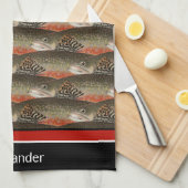 Fisherman Brook Trout Fish Design Schwarz-weiß Rus Geschirrtuch (Viertel Falte)
