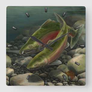 Fisherman Clock Coho Salmon Fish Wall Clocks Ohrs Quadratische Wanduhr