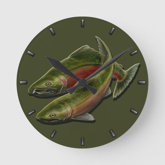 Fisherman Clock Coho Salmon Fish Wall Clocks Ohrs Runde Wanduhr (Vorderseite)