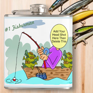 Fisherman Funny Cartoon Flachmann