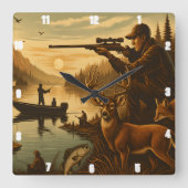 Fisherman Hunter Wildlife Sunset Quadratische Wanduhr (Vorderseite)