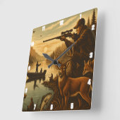 Fisherman Hunter Wildlife Sunset Quadratische Wanduhr (Winkel)