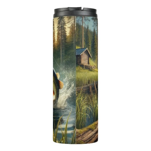 Fisherman Leaping Bass Misty Lake Thermosbecher (Rückseite)