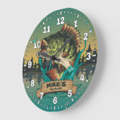 Fisherman Man Cave Bass Lure personalizable Clock Große Wanduhr (Winkel)