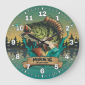Fisherman Man Cave Bass Lure personalizable Clock Große Wanduhr (Vorderseite)