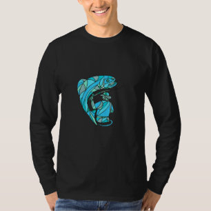 Fisherman Mosaic Salmon Fishing In Ocean With Rod T-Shirt