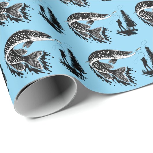 Fisherman Pike Fischen Geschenkpapier (Rolleneckpunkt)