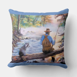 Fisherman wirft eine Linie Throw Kissen ab