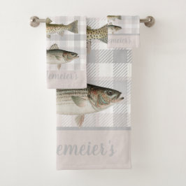 Fisherman's Cabin Fish on Kariert Badhandtuch Set