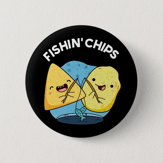 Fishin Chips Funny Food Pub Dark BG Button (Vorderseite)