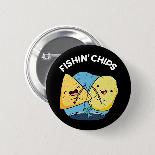 Fishin Chips Funny Food Pub Dark BG Button (Vorne & Hinten)