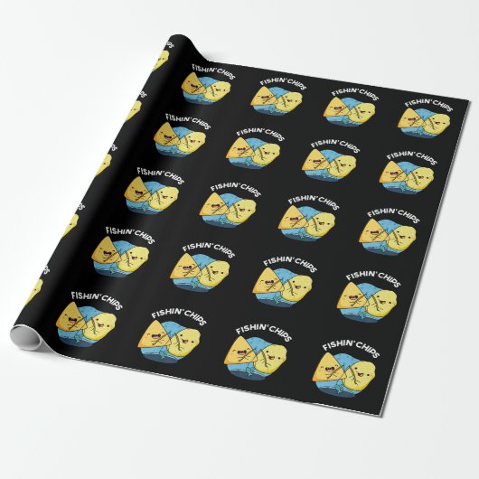 Fishin Chips Funny Food Pub Dark BG Geschenkpapier (Ungerollt)