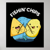 Fishin Chips Funny Food Pub Dark BG Poster (Vorne)