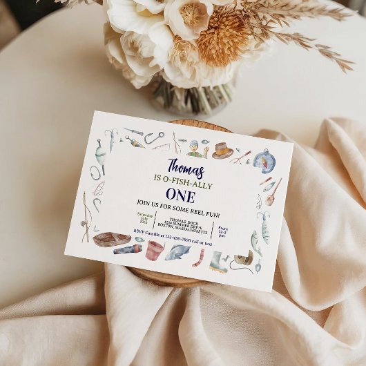 Fishing 1st Birthday Invitation | O-Fish-Ally One  Einladung