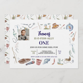 Fishing 1st Birthday Invitation | O-Fish-Ally One  Einladung