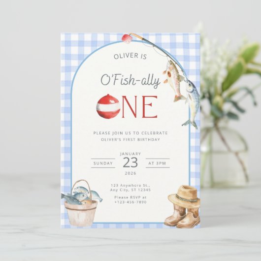 Fishing 1st Birthday Invitation O Fishally One  Einladung (Stehend Vorderseite)