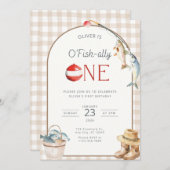 Fishing 1st Birthday Invitation O Fishally One Einladung (Vorne/Hinten)