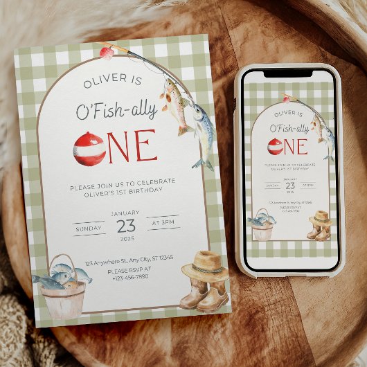 Fishing 1st Birthday Invitation O Fishally One  Einladung