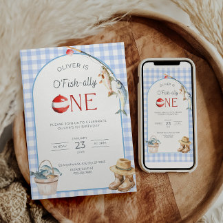 Fishing 1st Birthday Invitation O Fishally One Einladung