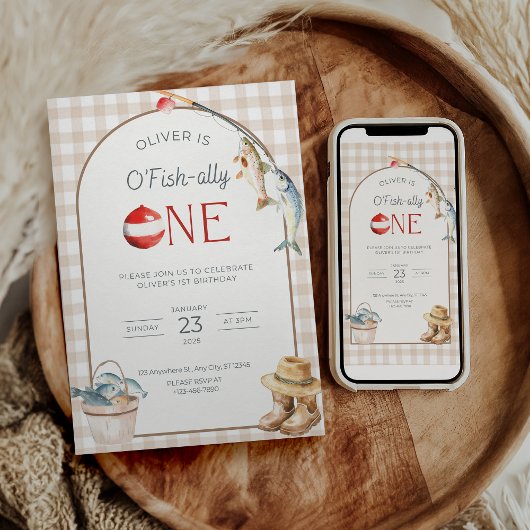 Fishing 1st Birthday Invitation O Fishally One  Einladung