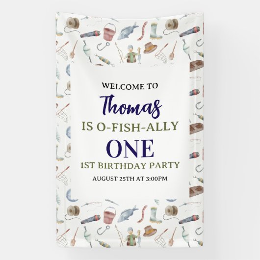 Fishing 1st Birthday | O-Fish-Ally One party Banner (Vertikal)