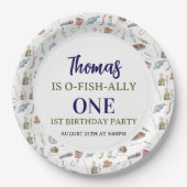 Fishing 1st Birthday | O-Fish-Ally One party Pappteller (Vorderseite)