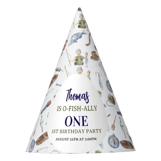 Fishing 1st Birthday | O-Fish-Ally One party Partyhütchen (Vorderseite)