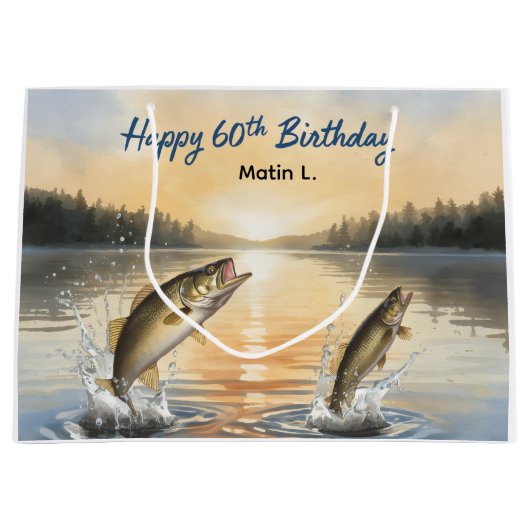 Fishing 60th Birthday  Große Geschenktüte (Vorderseite)