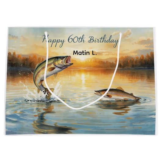 Fishing 60th Birthday  Große Geschenktüte (Vorderseite)