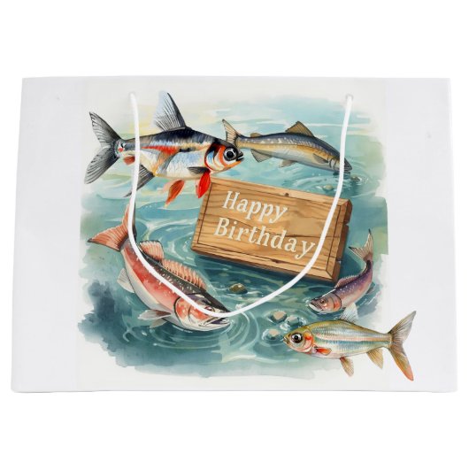 Fishing Alles Gute zum Geburtstag Große Geschenktüte (Vorderseite)