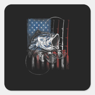 Fishing American Flag Vintage Usa Bass Fisherman Quadratischer Aufkleber