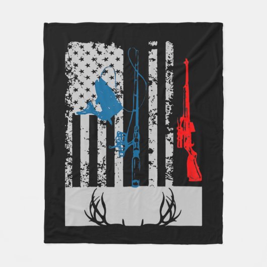 Fishing And Deer Hunting American Flag For Hunter Fleecedecke (Vorderseite)