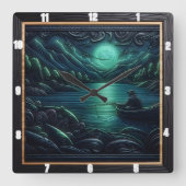 Fishing at Sunset Quadratische Wanduhr (Vorderseite)