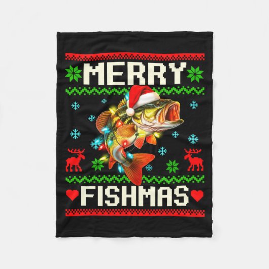 Fishing B Fish Merry Fishmas Fisherman Ugly Christ Fleecedecke (Vorderseite)