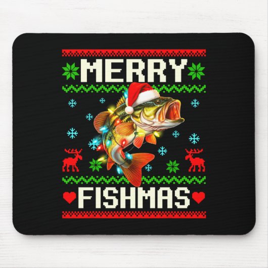 Fishing B Fish Merry Fishmas Fisherman Ugly Christ Mousepad (Vorne)