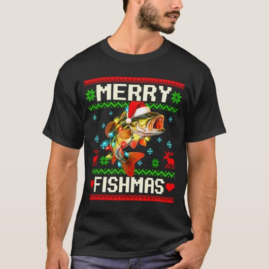 Fishing B Fish Merry Fishmas Fisherman Ugly Christ T-Shirt (Vorderseite)