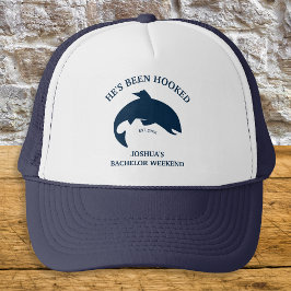 Fishing Bachelor Party Er ist Hooked Navy Truckerkappe