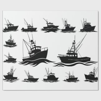 Fishing Boat Silhouette Pattern Wrapping Paper Geschenkpapier