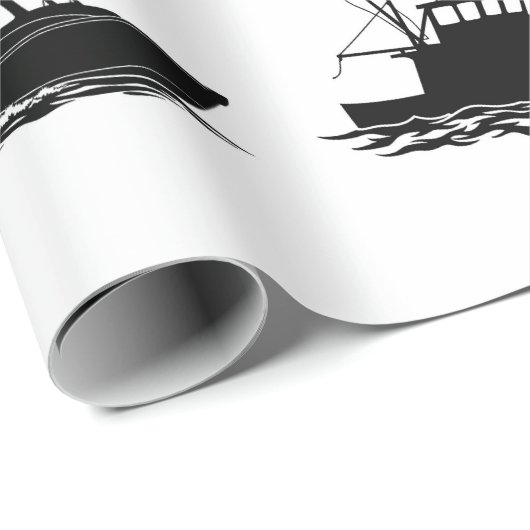 Fishing Boat Silhouette Pattern Wrapping Paper Geschenkpapier (Rolleneckpunkt)